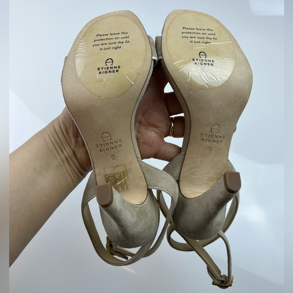 Etienne Aigner Tan Suede Strappy Heels - Size 6 - N234-11 - Picture 4 of 8